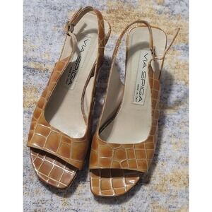 Via Spiga Women's Tan Croc Print Open‎ Toe Sandal Made In Italy Size 6 M
